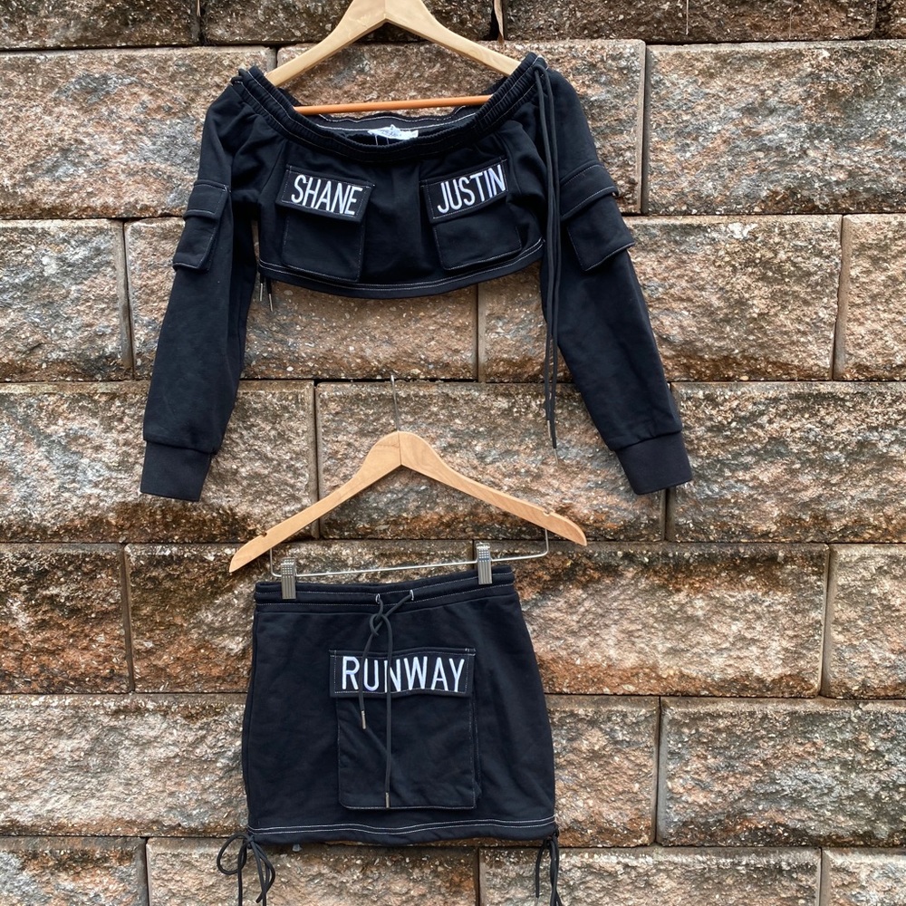 Shane Justin Matching Cargo Black Set Crop Skirt
